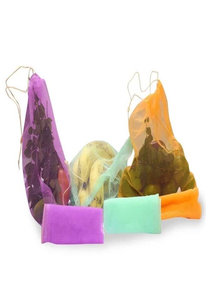 SAI PRASEEDA أكياس تخزين خضراوات وفواكه شبكية للثلاجة من ساي براسيدا، عبوة من 12 كيسًا متعدد الألوان مع سكين ومقشرة SP3 - Image 4